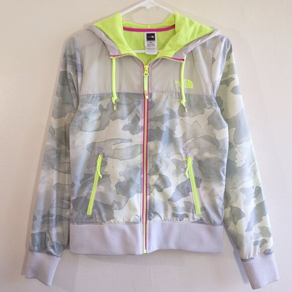 The North Face Camo Hooded Windbreaker Jacket Full Zip Pockets Womens Small - Picture 2 of 10